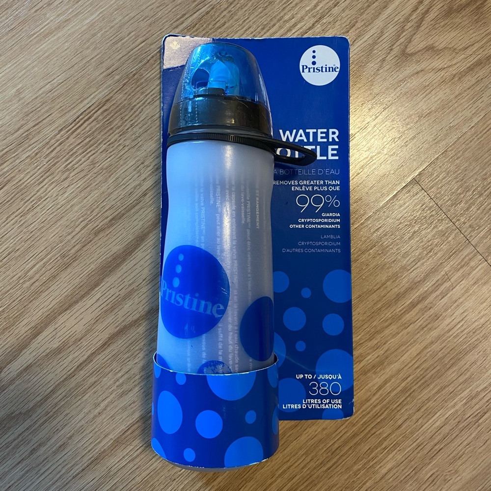 Pristine carbon filter water purification water bottle hiking travel safety